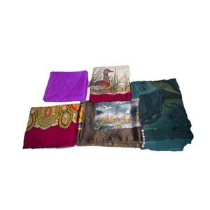 Lot Of 5 Vintage  Scarfs Estate Neck Hair Mod Signed Retro Ducks